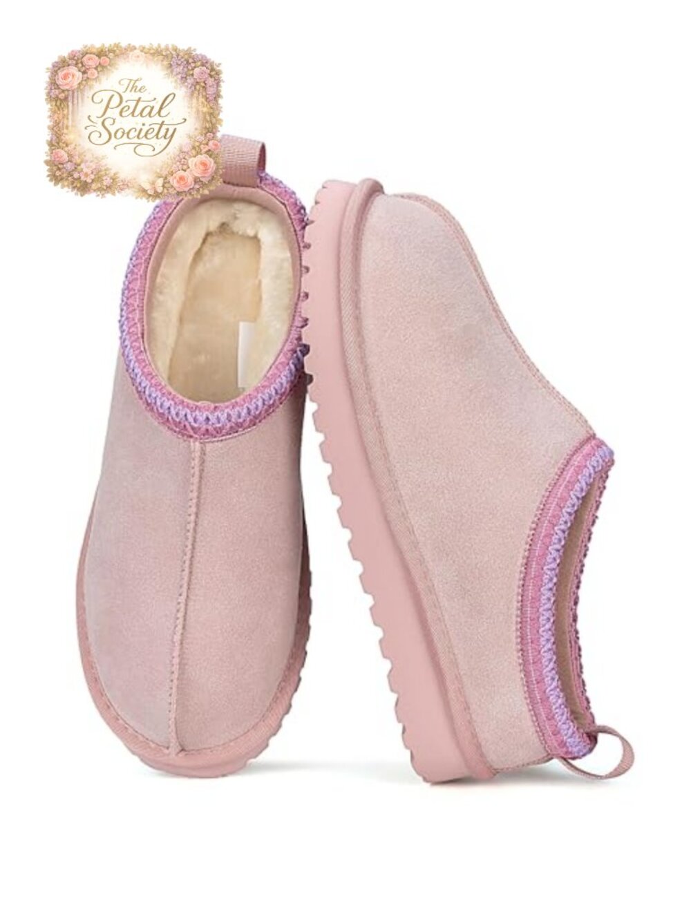 Suede Slippers Faux Fur Lined Slip-On Clog House Shoes